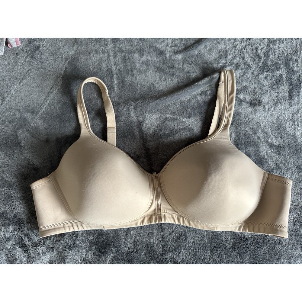 Vanity Fair Bra 42B Wire Free Tan Satin Molded Padded Cup Convertible 72335